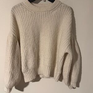 a new day Cream Textured Crew Neck Sweater with puffy sleeves